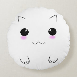 Cute Kitten Face & Paw Prints Round Pillow