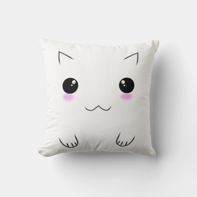 Cute Kitten Face & Paw Prints Throw Pillow (Front)