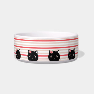 Cute Kitten Face Stripes Pink Coral Bowl