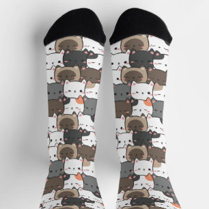 Cute Kitten Faces Colourful Illustration Pattern Socks