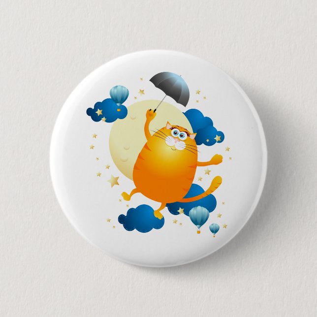 Cute Kitten Flying with Umbrella 2 Inch Round Button (Front)