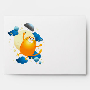 Cute Kitten Flying with Umbrella Envelope