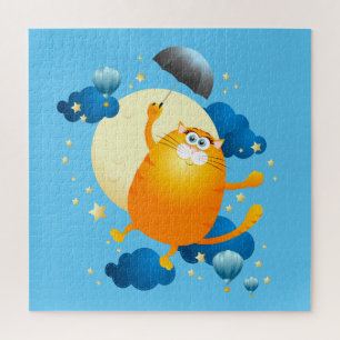 Cute Kitten Flying with Umbrella Jigsaw Puzzle