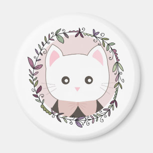 Cute Kitten Framed by Flowers Magnet