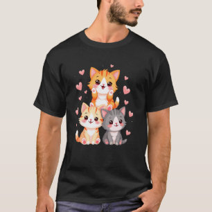 Cute Kitten Funny Kitty Romantic Cats Lover Kawai  T-Shirt