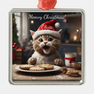 Cute Kitten Funny Santa Cat Christmas  Metal Ornament