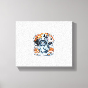 Cute Kitten Ghost Party Pumpkin Cute Halloween Cat Canvas Print