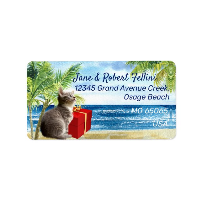Cute kitten giftbox bord de mer fête étiquette (Devant)