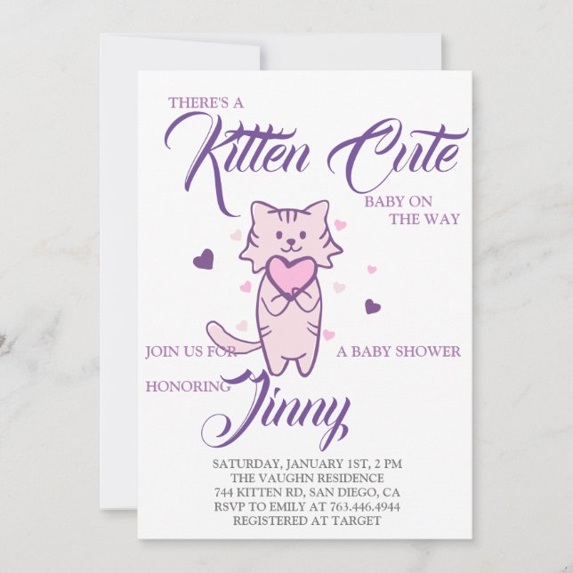 Cute Kitten Girl Baby Shower Invitation (Front)