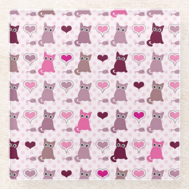 Cute kitten girls pattern glass coaster (Front)