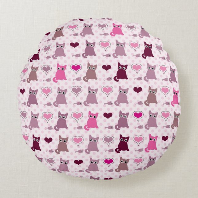 Cute kitten girls pattern round pillow (Front)