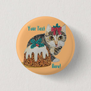 cute kitten grey tabby licking paw christmas 1 inch round button