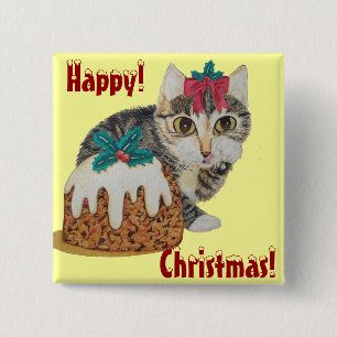 cute kitten grey tabby licking paw christmas 2 inch square button