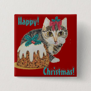 cute kitten grey tabby licking paw christmas 2 inch square button