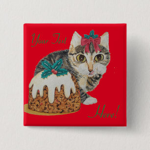 cute kitten grey tabby licking paw christmas 2 inch square button