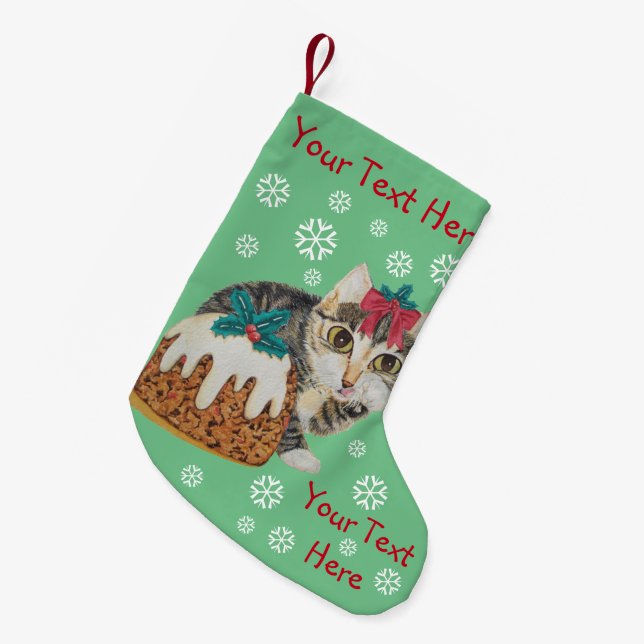 cute kitten grey tabby licking paw christmas small christmas stocking (Front (Hanging))