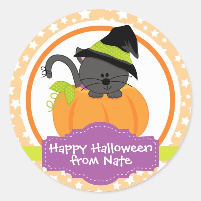 Cute Kitten Happy Halloween for Kids Personalized Classic Round Sticker (Front)