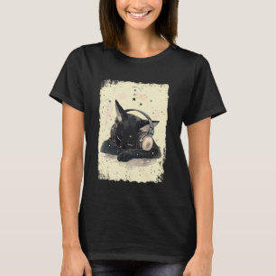 Cute Kitten Headphones Cool Cat Music Funny Cats L T-Shirt