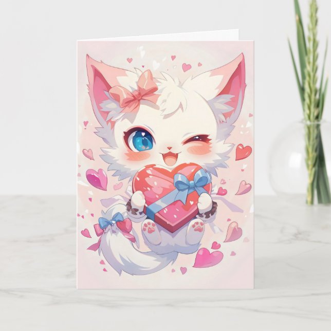 Cute Kitten Heart Love Holiday Card (Front)