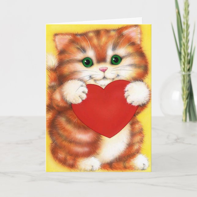 Cute kitten heart Valentines day customizable card (Front)