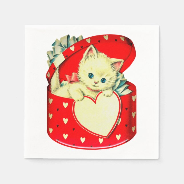 Cute Kitten Heart Vintage Cat Retro Kitty Napkin (Front)