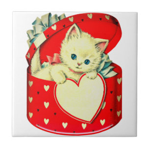 Cute Kitten Heart Vintage Cat Retro Kitty Tile