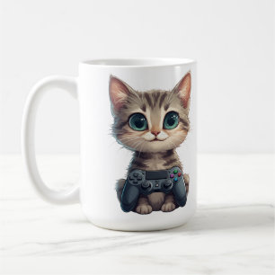 Cute Kitten Holding Game Controller Gamer Cat Coffee Mug