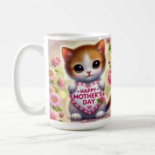Cute Kitten Holding Mother's Day Heart Coffee Mug