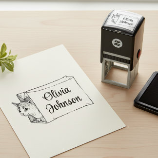 Cute Kitten in a Bag Signature Name Stamp