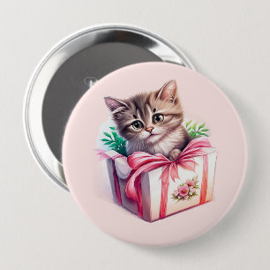 Cute Kitten in a Box Birthday Gift 4 Inch Round Button