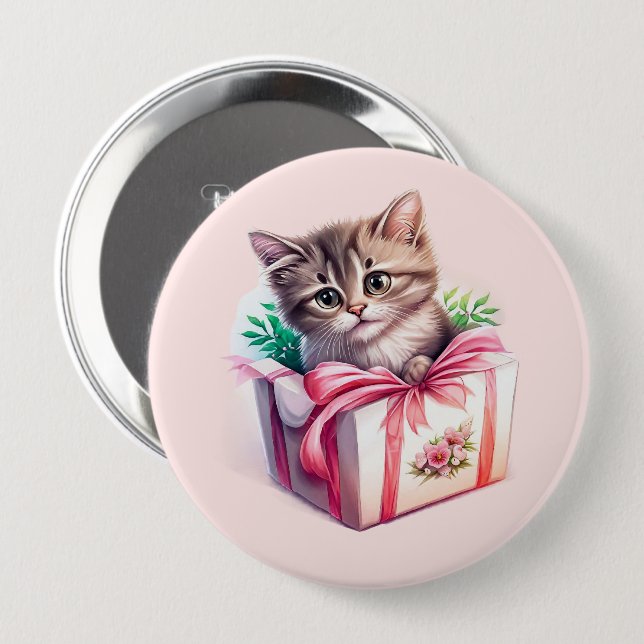 Cute Kitten in a Box Birthday Gift 4 Inch Round Button (Front & Back)