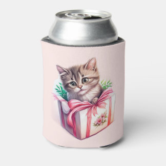 Cute Kitten in a Box Birthday Gift Can Cooler