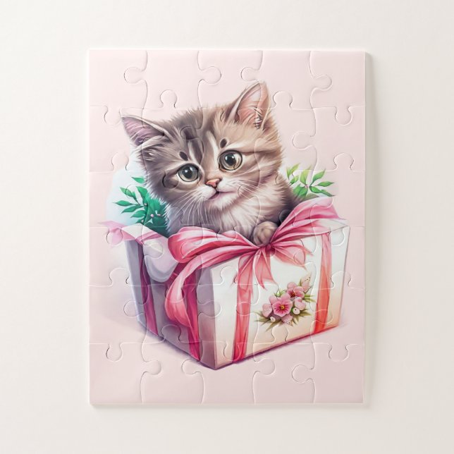 Cute Kitten in a Box Birthday Gift Jigsaw Puzzle (Vertical)