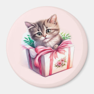 Cute Kitten in a Box Birthday Gift Magnet