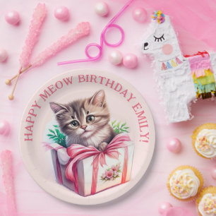 Cute Kitten in a Box Birthday Gift Paper Plate