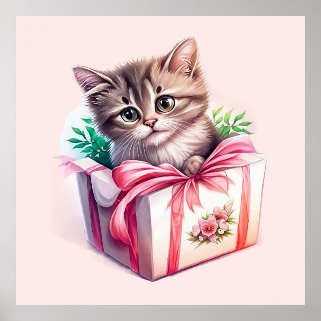 Cute Kitten in a Box Birthday Gift Poster (Front)