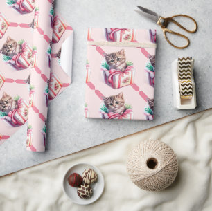 Cute Kitten in a Box Birthday Gift Wrapping Paper