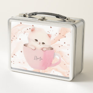 Cute Kitten in a Teacup Metal Lunch Box