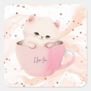 Cute Kitten in a Teacup Square Sticker