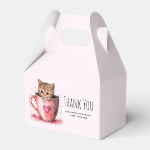 Cute Kitten in a Teacup with Hearts Thank You Favor Box