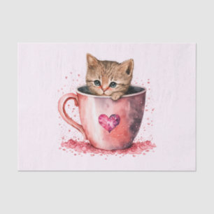 Cute Kitten in a Teacup with Hearts Tissue Paper