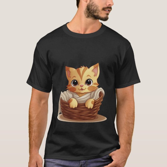Cute Kitten in Basket Cozy Blanket Art ✨🐾🧺 T-Shirt (Front)