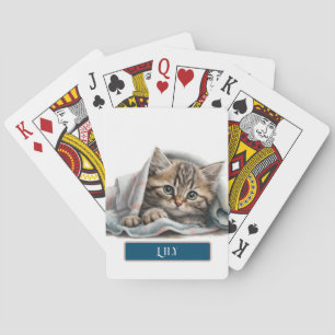 Cute Kitten in Blanket Personalize Playing Cards