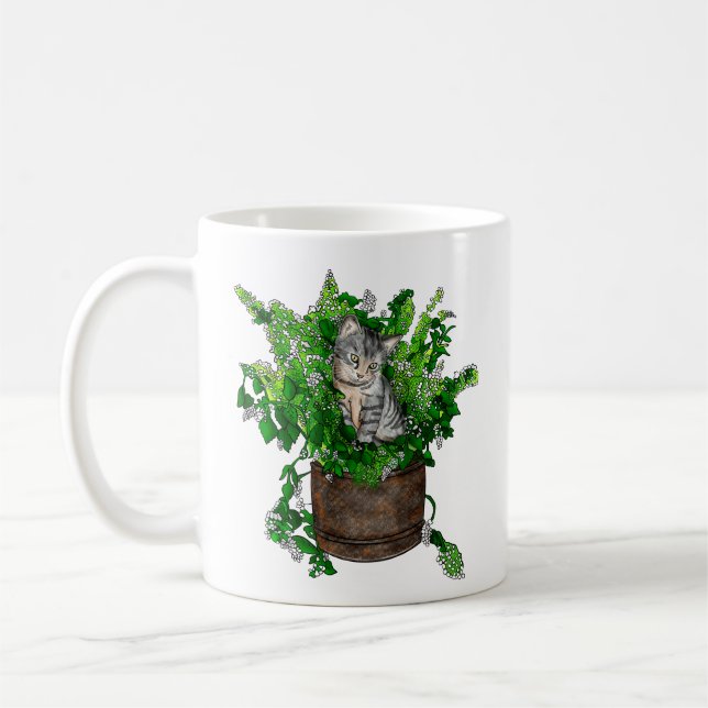 Cute Kitten in Catnip Pot   Coffee Mug (Left)