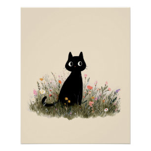 Cute Kitten in Flowers Cottagecore Aesthetic Poster