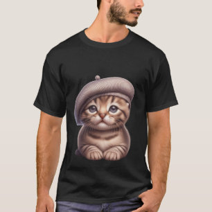 Cute Kitten in Grey Beret Artist Cat ✨🐾🎨 T-Shirt