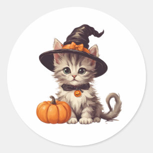 Cute Kitten in Halloween Witch Costume Classic Round Sticker