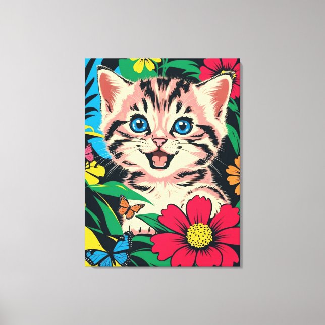 Cute Kitten in Pop Art Painting Style Canvas Print (Front)