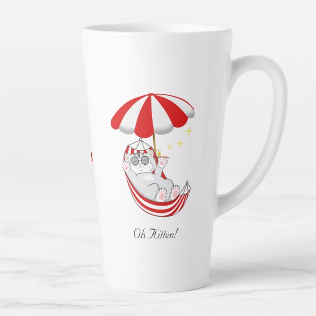 Cute Kitten in Red & White Hammock Latte Mug (Right)