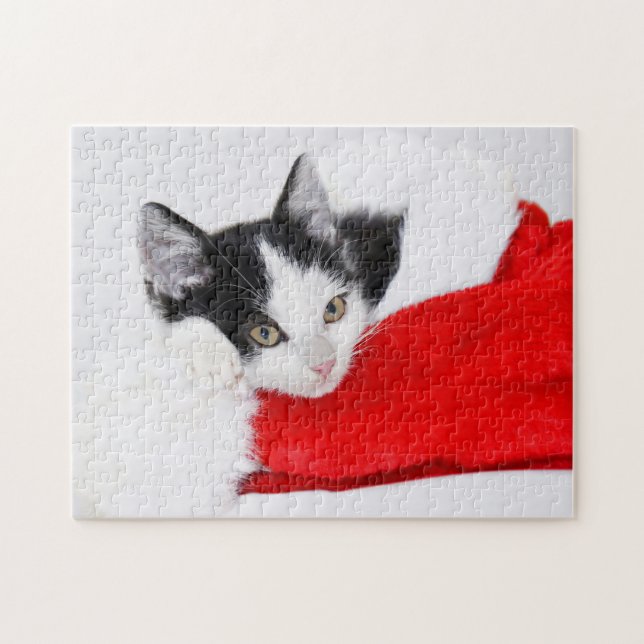 Cute Kitten in Santa Hat Jigsaw Puzzle (Horizontal)